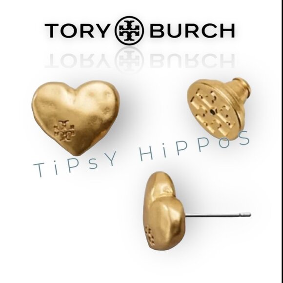 Tory Burch Gold Heart Stud Earrings - Picture 2 of 5
